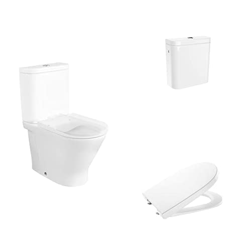 Roca,The Gap,ROUND - Inodoro completo compacto con salida dual (incluye taza Rimless, cisterna de alimentación lateral y tapa)