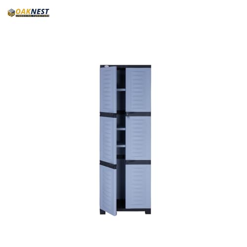 Image of Oaknest Supreme Fusion-03 Plastic Storage Cabinet | Compact & Multipurpose Storage Solution | Waterproof, Durable & Lightweight | Ideal for Home, Office & Garage | Charcoal and Sky Grey