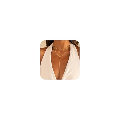 HABIKIP Long 14K Gold Plated Necklaces for Women Trendy, Dainty