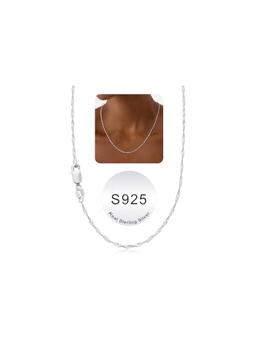Image of TINGN 925 Sterling Silver Necklace for Women 1.5mm Dainty Wave Chain 18" Hypoallergenic Thick Chain Minimalist Jewellery Gift for Women Men