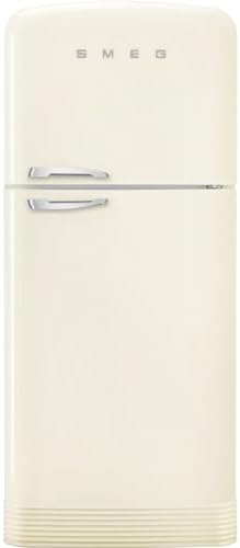 Smeg FAB50 Retro Style Refrigerator – 19.28 cu. ft. Freestanding Fridge-Freezer, Dual Cooling, No-Frost, Adjustable Glass Shelves, Chrome Handle – Cream – Made in Italy