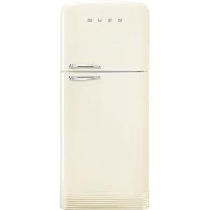 Smeg FAB50 50s Retro Style Aesthetic Top Freezer Refrigerator with Ice Maker 1928 Cu Total Capacity Multiflow Cooling System Adjustable Glass Shelves Left Hand Hinge Cream Made In Italy