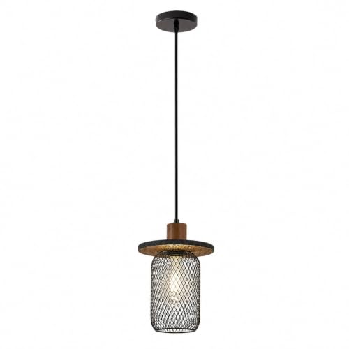 Lámpara colgante de travertino negro y madera de 24cm diseño exclusivo
