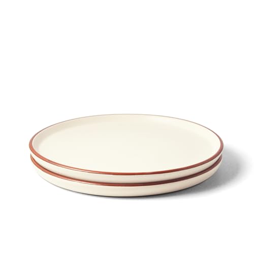 Image of Ceramic Dinner Plates, 2 Pcs | Rim Plate for Easy Eating | Microwave, Oven, Dishwasher Safe | Set of 2 Ceramic Plates for Dinner | Handmade | (Vanilla Biscuit, Dinner Plate)