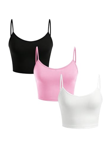 Milumia Girl's 3 Piece Cami Crop Top Spaghetti Strap Backless Basic Camisoles
