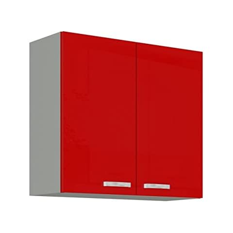 Küchen Hängeschrank 80 Glanz Rot Grau Küchenzeile Küchenblock Küche Rose Bianca Cover