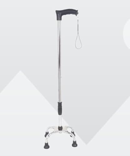 Physiqo 4 Leg Croome Adjustable Height with Handle Stainless Steel Walking Stick for Unisex- Silver