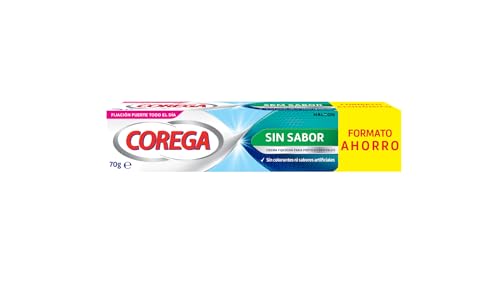 Corega Sin Sabor, Crema Fijadora Para Prótesis Dentales, Fijación Fuerte Todo el Día, Sin Zinc, 70 g