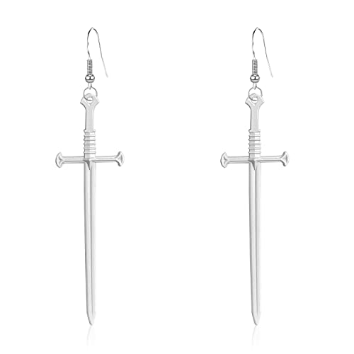 Wuweijiajia Unique Retro Gothic Long Sword Hook Earrings Vintage Silver Punk Style Knife Dangle Drop Earrings For Women Girls Trendy Men Statement Jewelry Gifts (Style-4-White) #TOP10