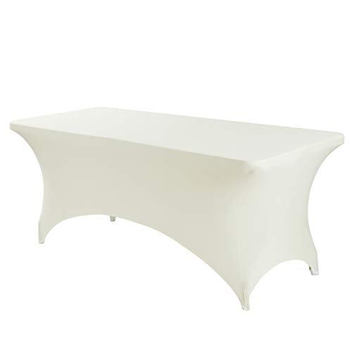 Image of Peomeise 8FT Spandex Table Cover Rectangular Stretch Spandex Tablecloth (Ivory,8FT)