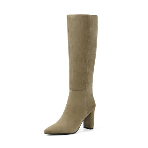 Image of Modatope Knee High Boots Women Pointed Toe Boots Chunky Heels Side Zipper | Fall Spring Winter Fashion Dress Tall Boots, Evening Bridal office Long Boots
