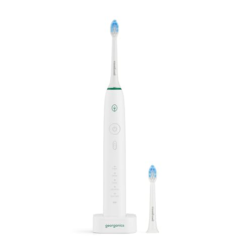 Georganics Sonic Toothbrush Set 50000SPM - Sonic Electric Toothbrush with 3-Stroke Speed Adjustments, 2-Minute Timer and 30-Second Pause Alerts - Vegan Bristles - Long-Lasting Rechargeable Battery