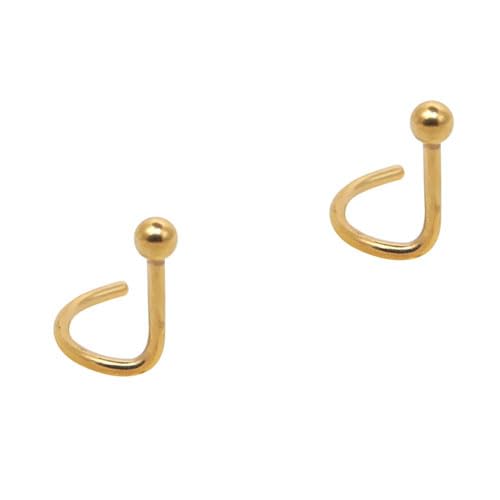 DENI 2 Piercings para Nariz con Palo Curvado, color dorado y una bola de 2mm, grosor de 0,8mm, largo 6,5mm, medida estandar.