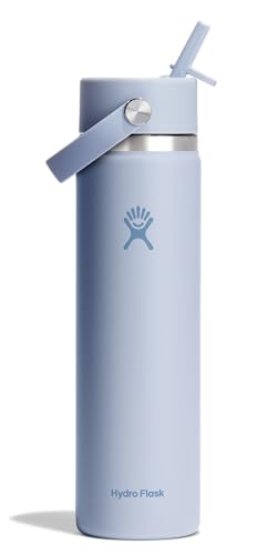 Image of Hydro Flask Water Bottle - Insulated Stainless Steel - Wide Mouth Flex Straw Lid, Non Spill, Leakproof and Refillable in 24 Oz Surf Blue