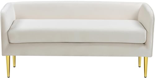 Meridian Furniture Audrey Collection Modern | Contemporary Velvet Upholstered Bench with Sturdy Metal Legs in Gold Finish, 52" W x 19" D x 24" H, Cream - Thumbnail 4