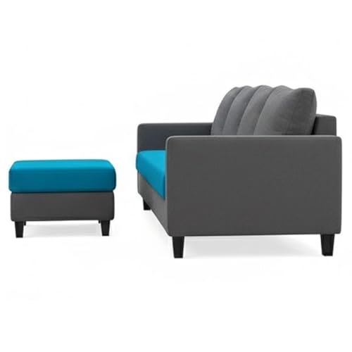 Image of Furny Auray 4 Seater Fabric Sofa Set with Ottoman (Aqua Blue-Dark Grey)