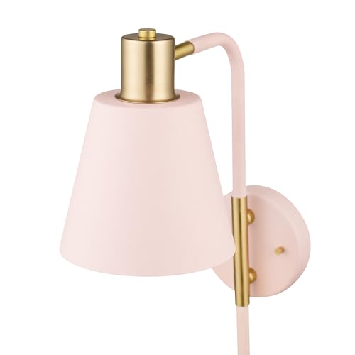 Globe Electric Cleo 1-Light Plug-in or Hardwire Wall Sconce, Blush Pink, Matte Brass Accents, Black Cloth Cord, Bulb Not Included by Globe Electric - Image 9
