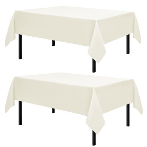 Romanstile Rectangle Tablecloth, 2 Pack 60 x 102 Inch, Stain and Wrinkle Resistant Washable Polyester Table Cover for Dining Table and Holiday Parties, Ivory
