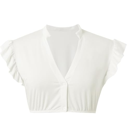 XPEX Blusa Mujer Elegante Blanca,Cuello V Manga Con Puños De Ala,Prenda Tradicional Bávara Para Oktoberfest,Blusa Fiesta De La Cerveza(s)