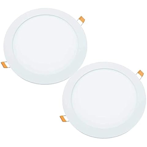 JANDEI - Pack 2 18W LED Recessed Ceiling Light, downlights Round, Flat, with matt White Aluminium Ring, Driver Included, Cold White Light 6000K Cover