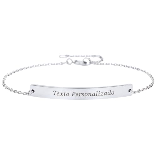 Pulsera personalizada mujer - Pulseras mujer grabadas en plata, oro o rosa. Pulseras personalizadas con nombre de acero inoxidable - Medida ajustable 15-20 cm. Regalos originales para mujer