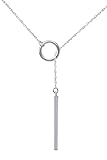 Aria Jewels Collar con colgante de barra de oro blanco de 14 quilates sobre plata de ley para mujer, cadena de 28 pulgadas