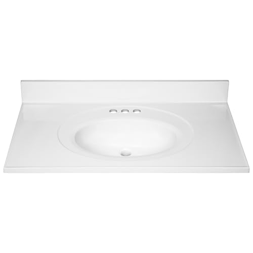 Image of Design House Cultured Marble Vanity Top, 37 in W x 22 in D, Integrated 4 in Centerset Oval Sink & Backsplash, Solid White, 586248