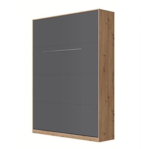 SMARTBett Standard 140x200cm Vertical Roble Salvaje/Antracita | Cama Abatible, Cama De Pared, Cama Plegable, Cama Oculta