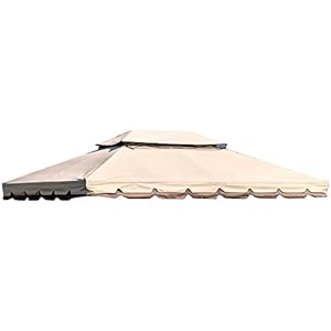 BAKAJI paviljoenafdekking 3 x 4 m kleur beige met achterwand met dak open haard winddicht waterdicht regenbescherming dubbele laag polyester en PVC afdekking voor tuinpaviljoen Royal