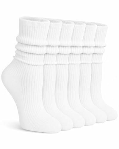 Image of YSense Women's Cotton Crew Socks 6 Pairs, Long Cute Aesthetic Neutral Athletic Boot Socks for Women Stocking Stuffers Gifts