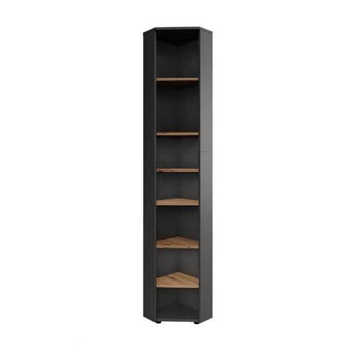 Vicco Meuble Haut d'angle Irma, Anthracite/Artisan, 33x192cm 7 Compartiments, pour Le Rangement des Accessoires de Salle de Bain et des Serviettes
