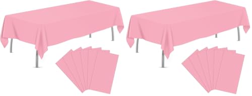 Image of tujol Pink 12 Pack Plastic Table Cloth 54 inch x 108 inch, Disposable Tablecloths Rectangle Table Cover, Plastic Tablecloths for Parties
