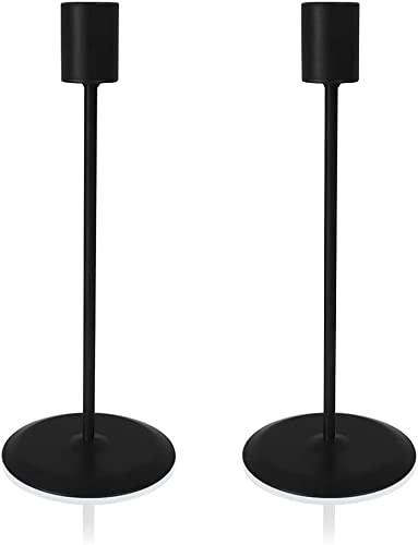 Candle Holders Set of 2, Decorative Taper Candles for Candlesticks, Pillar Table Candle Stand with Metal for Wedding Decoration, Home Decor Bar Party (2 Black Long)
