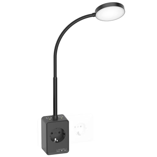 PRINCEWAY LED Steckdosenlampe Leselampe Schwanenhals Dimmbar,...