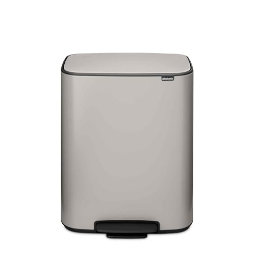 Image of Brabantia Bo Pedal Bin 15.9 Gallon /60L (Soft Gray), Soft-Closing Kitchen Garbage Can, Step-On Trash Can with Removable Inner Bucket, PerfectFit Trash Bag Pack Included