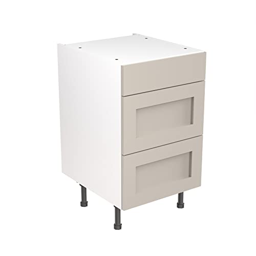 Kitchen Kit Flatpack Base Cabinet - Shaker Door - Screwless Quick Build Kitchen Unit - Base Unit - 3 Drawer - 500x870mm - Light Grey Matt