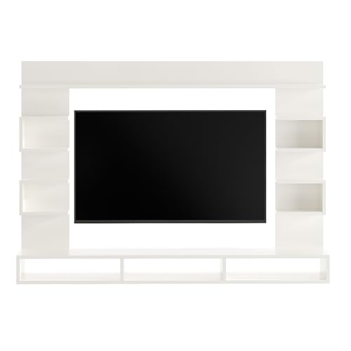 Image of FURNEASER Steven Wall Mount TV Unit for Living Room Wooden Entertainment Center with Storage Shelves Modern TV Panel Stand Showcase for up to 43 Inch Media Console Cabinet White