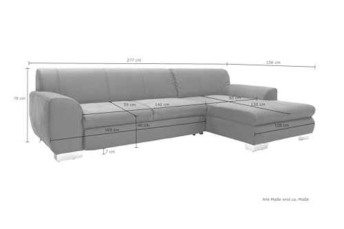 DOMO. collection Ecksofa Nika, Sofa mit Schlaffunktion in L-Form, Eckgarnitur, moderne Polsterecke, Eckcouch, Schlafsofa, 277 x 156 x 78 cm (BxTxH), grau – Bild 3