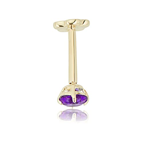 Image of AVORA 14K Yellow /White Gold 3mm Round Simulated Diamond (0.1 carat) Cartilage Piercing Flat Back Earring Body Jewelry (18 Gauge) - Emerald, Ruby, Amethyst, Sapphire, Sim. Diamond