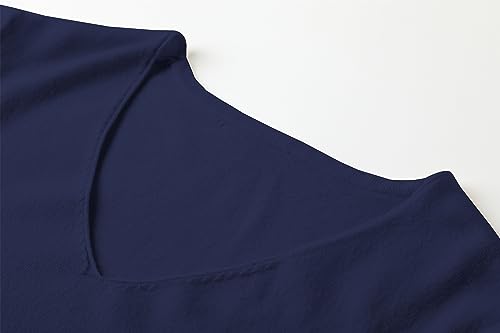 Image of SANGTREE Women's Short Sleeve Sweaters V Neck Casual Knit Pullover Tops | Perfect as a lightweight sweater for spring /summer or as a layering piece. Ideal for office, daily, holiday, home etc