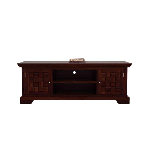 Image of Solid Wood TV Unit for Living Room 55 Inch Furniture - Wooden TV Unit with Storage Cabinet with 2 Door, 2 Shelves Wooden TV Cabinet for Living Room - Fits up to 55-Inch TV (Adrian)