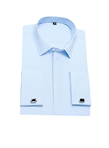 Chemise classique pour homme - Poignets français - Solide - Pour affaires, formelles, bureau - Blanc, bleu clair, M