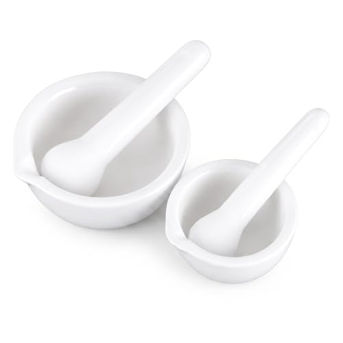 2pcs Mortero de Porcelana Ø6cm Ø9cm Mortero Cocina Piedra Cerámica Blanco