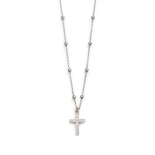 Collier grenade en argent 925 rhodié SHALOM et sa croix sertie de zircons éclatants