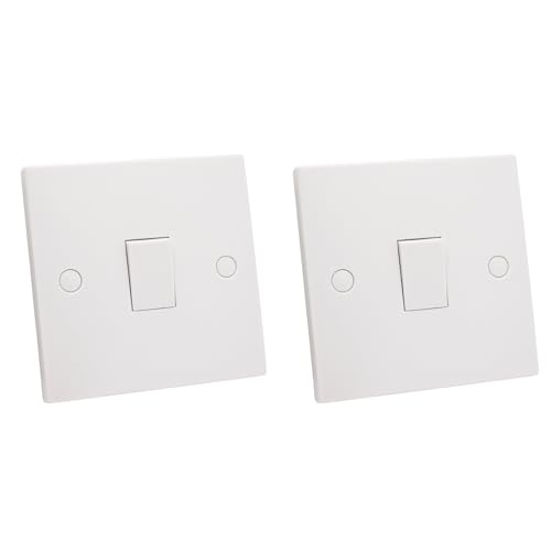 SHP Electrical® - Interruptor de luz eléctrico de borde cuadrado blanco 10 A, 1 banda, 2 vías, incluye tapas de rosca, interruptor de una banda (paquete de 2)