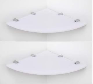 BSM Marketing SET OF 2 Wall Mounted Floating Acrylic Corner Shelves with Chrome Supports available in Clear, Black and White (White, 150mm x 2)