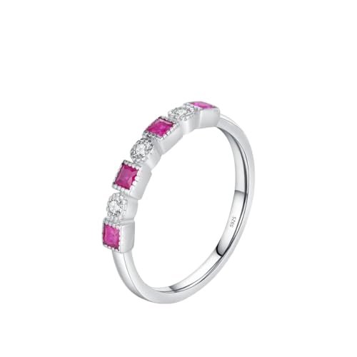 Anneau doight empilable en argent sterling vintage avec oxydes de zircone rouge et bleu pour femme