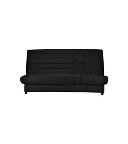 BEIJA Banquette clic-clac 3 places avec matelas BULTEX - Tissu 100% coton noir - Style contemporain - L 192 x P 95 cm