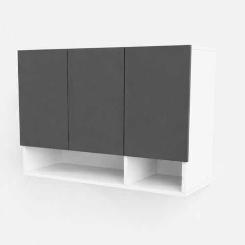 Image of 3 Door Multipurpose Wall Mounted Cabinet with Adjustable Shelf | Storage for Kitchen, Bathroom, Bedroom, Office & Living Room | Assembly-DIY | Color-White & Grey | Size-90x33x63.8 Cm