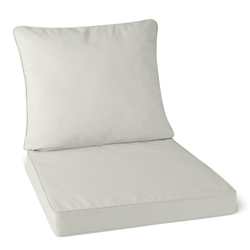 Amazon Basics Patio Chair Cushion with Back, 60.96 x 60.96 x 7.62 cm, Beige, Water Resistant, High-Resilient Foam, 1-Pack by Amazon Basics - Used condition - CA$63.88